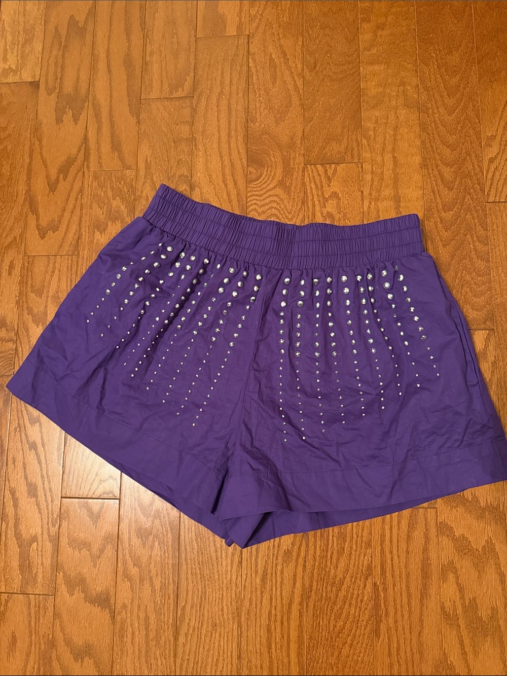 MWT Women's Purple Studded Game Day Elastic Waist Shorts with pockets